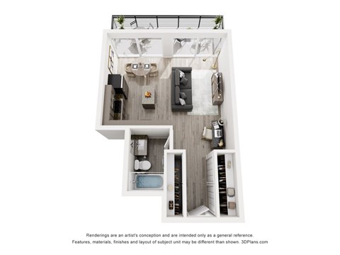 Floor plan for studio, 1 bath, 425 sqft